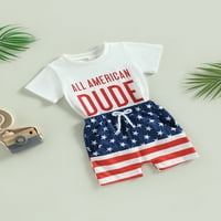 Július 4-én kisgyermek kisfiú ruhák Amerikai haver Rövid ujjú póló rövidnadrág készlet nyári Függetlenség Napja ruhák
