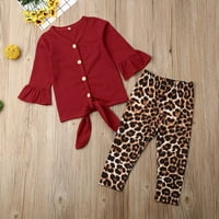 Canrulo Baba lányok leopárd ruhák póló + nadrág szett Kisgyermek őszi ruhák melegítő Bor Piros 3 éves