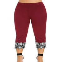 Abtel High Rise Capri nadrág női Molett alkalmi nadrág Stretch sima Leggings Egyszínű Jeggings Bor Piros XL