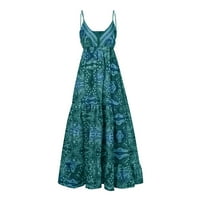 Női ruhák hosszú szabadidős Nyomtatott Ujjatlan A-Line kötőfék ruha zöld 3XL