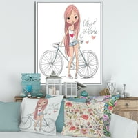 Designart „Bicycle” fiatal nő ”gyermekművészet keretes vászon fali művészet nyomtatás