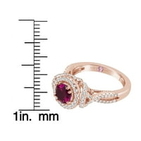 Kollekció rózsa -sterling ezüst létrehozott rubin és fehér köbös cirkónium -gyűrű