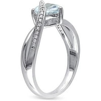 1- Carat T.G.W. Aquamarine és gyémánt-Accent Sterling ezüst keresztező szívgyűrű