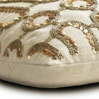 Dekoratív Bézs & Arany 18 x18 párnahuzatok, len Gyöngyös & flitterekkel dobja párnák kanapé, geometrikus minta Modern