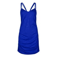 Női ruhák ujjatlan hüvely térdig érő Divat kötőfék szilárd nyári ruha kék 2XL