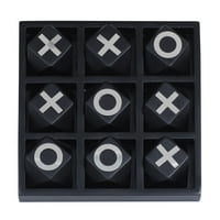 Cosmoliving by Cosmopolitan 9 2 Fekete Wood Tic Tac Toe Geometrikus játékkészlet ezüst betéttel, 1 darab