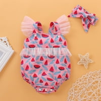 Rovga Baby Girls Görögdinnye Nyomtatás Fodros Romper Body + Hairband Ruhák Lányok Fiúk Romper&Jumpsuit