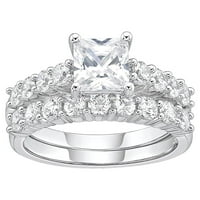Jay Heart Designs sterling ezüst négyzet alakú szimulált fehér gyémánt menyasszonyi eljegyzési gyűrűs készlet