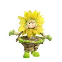 15 '' Sárga zöld és barnás tavaszi virágos napraforgó lány kosár dekoratív figurával