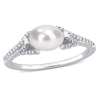 Édesvízi tenyésztett gyöngy és gyémánt-Acccct ezüst osztott gyöngy gyűrű
