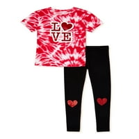 A lányok Valentin-napi grafikus póló és nadrág, 2 darabos ruhakészlet, Méret 4-18