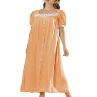 Sanviglor női Maxi ruhák rövid ujjú hálóruha négyzet alakú nyakú hosszú ruha Dailywear hálóruha otthoni Sundress Orange