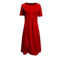 Női nyári ruhák nőknek nyaralás Boho Rövid ujjú nap ruha szilárd közepes hosszúságú Kerek nyakkivágással piros 3XL