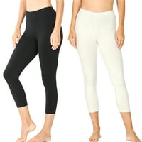 Zenana Nők & Plus Prémium Pamut Közepes Magas Sávos Derék Capri Leggings