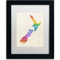 Védjegy Szépművészet Új -Zéland Tipográfia Map 3 vászon művészete, Michael Tombsett, White Matte, Fekete Frame