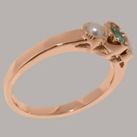 Brit készült 9k Rose Gold természetes smaragd & tenyésztett gyöngy női évforduló gyűrű - méret opciók-méret 7.75