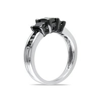 Carat T.W. Fekete hercegnővel vágott gyémánt sterling ezüst eljegyzési gyűrű