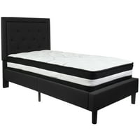 Flash bútorok Roxbury Twin méretű csomózott kárpitozott Platform ágy Fekete Szövet zseb rugós matrac