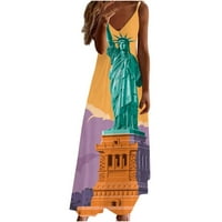 Dianli amerikai függetlenség napja Női ruhák V-nyakú ujjatlan Maxi amerikai zászló nyomtatás nyári ruhák Spagetti heveder