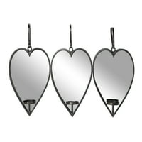 Decmode-szív alakú Fém falikar tükör Gyertyatartók bőrpántokkal, 30,5 16