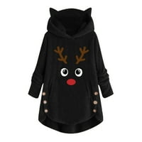 Guvpev Női gomb kabát karácsonyi hímzés pulóver laza pulóver blúz plusz méretű karácsonyi jelmezek nőknek-Fekete S
