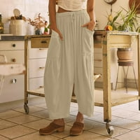 Podplug női nyári bő vászon nadrág plusz méretű alkalmi nadrág húzózsinór nagy zseb széles láb nadrág, Méret: XL