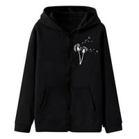 Molett női téli kabátok Zip Hood pulóver Hosszú ujjú Nyomtatott V-nyakú őszi őszi pulóver kabát Fekete S méret
