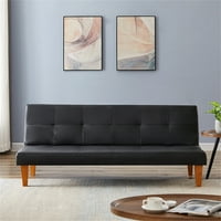 Aukfa futon-átváltható összecsukható kanapé-iker méretű alvás- fa lábak- pu bőr fekete fekete-fekete