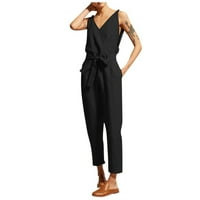 Umitay Női jumpsuits Női v-nyakú öv Alkalmi nadrág elegáns Cargo Jumpsuit egyszínű pamut és vászon Jumpsuit Alkalmi