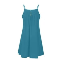 Női ruhák Clearance szilárd kötőfék A-Line Midi ruha, divat ujjatlan nyári ruha Sky Blue 3XL
