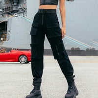 Női magas derekú Cargo nadrág bő szilárd Y2K Streetwear nadrág alkalmi Multi szabadtéri kocogó nadrág zsebekkel Női