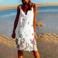 Nyári ruhák a nők V-nyakú Backless virágos nyomtatott ujjatlan vállnélküli Térdig érő ruha Női Beach Sun ruhák