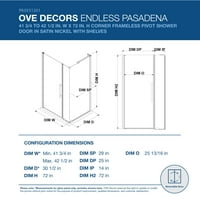 OVE DECORS PASADENA 42-1 2in W 72in H téglalap alakú sarokzuhany-ház W for Pramot nélküli zuhany ajtó szatén nikkel-polcokon