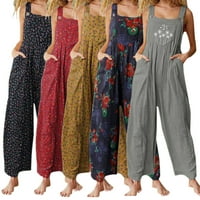 Női Boho Nyomtatott Alkalmi Overall Laza Bő Vállpántos Nadrág Jumpsuit Bohém Széles Láb Teljes Plusz Méret