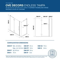 Ove Decors Tampa 44-ben. W in. H téglalap alakú Pivot keret nélküli sarok zuhanykabin krómozott