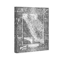 Wynwood Studio Maps and Flags Wall Art vászon nyomtatás 'California for Cyclers Silver' Amerikai Egyesült Államok térképei-szürke,