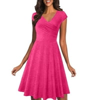Női ruhák rövid ujjú Fit & Flare Térdig érő Nyári virágos V-nyakú ruha Rózsaszín XL
