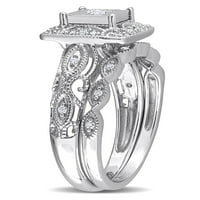 Karátos T. W. Gyémánt Ezüst Négyzet Alakú Halo Menyasszonyi Gyűrű