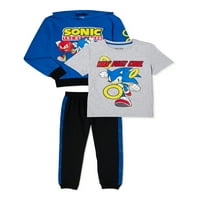 Sonic Boys Grafikus Póló, Kapucnis & Jogger Sweatpants, 3 Darabos Ruhakészlet, 4-20 Méret