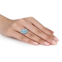 3- Carat T.G.W. Égkék topaz és gyémánt-akcentus ezüst virággyűrű