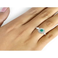 0. Carat T.G.W. Smaragd drágakő és fehér gyémánt akcentus ezüst gyűrű