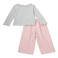 Wonder Nation Baby & Toddler Girls Saktuce Edge felső és széles lábú nadrág, 2 darabos ruhakészlet, méretek 12m-5T