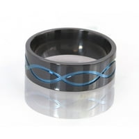 Lapos fekete cirkónium gyűrű a végtelen szimbólummal, kék színben eloxálva