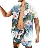 Férfi virágos Hawaii felső és rövidnadrág nyári gomb le Tshirt laza Fit Rövid ujjú ing és rövidnadrág öltönyök