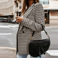 női kabát női Vintage gomb le Divat Hajtóka gallér dupla fedél részlet kockás blézer Női Dzsekik kabátok Fekete + S