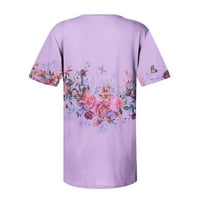 Clearance nyári felsők nőknek Női Divat Alkalmi Virágmintás V-nyakú laza rövid ujjú póló pulóver felső blúz pólók nőknek