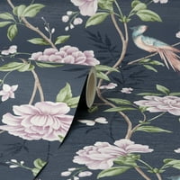 Finom dekor Akina Navy Floral Háttérkép, 20,5-In 33 láb, 56. négyzetméter