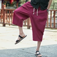 YanHoo Férfi alkalmi laza Sportnadrág vászon húzózsinór Plusz méretű nadrág széles lábú könnyű bő hárem nadrág