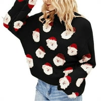 Karácsonyi pulóver nők aranyos Mikulás karácsonyi pulóver meleg kötött O-nyakú pulóver XL fekete