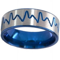 Lapos titán gyűrű őrölt szívveréssel, kék színben eloxálva